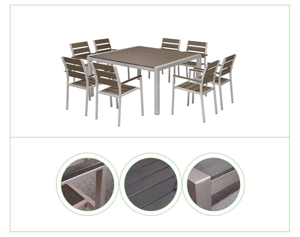 Juego de comedor para muebles de jardín, mesa de comedor cuadrada para