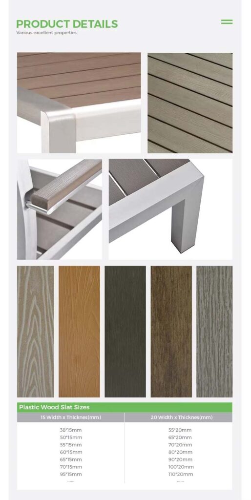 Madera de plástico para muebles de terraza