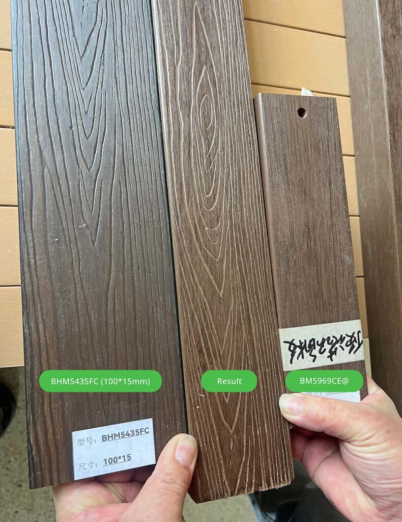 Muestras personalizadas de WPC con diferentes texturas y colores de madera para muebles de exterior
